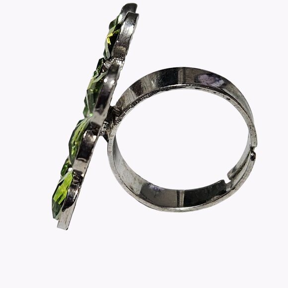Elegant Peacock Green Rhinestone Silver Tone Ring Statement Fashion Jewelry - Picture 2 of 4